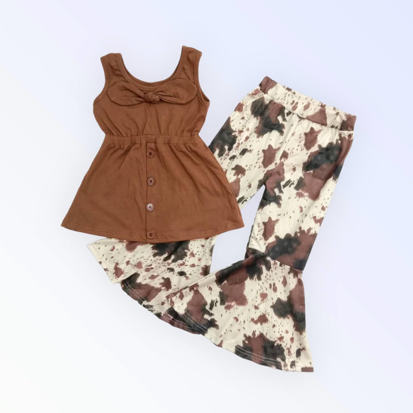 Brown Summer Shirt with Cow Print Pants